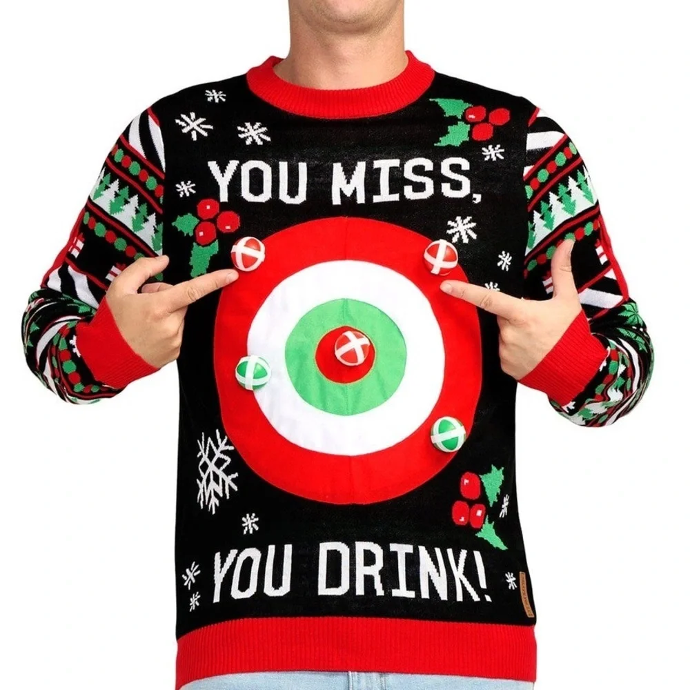 TIPSY ELVES‎ MEN'S DRINKING GAME UGLY CHRISTMAS SWEATER HOLIDAY SIZE L PARTY TOP